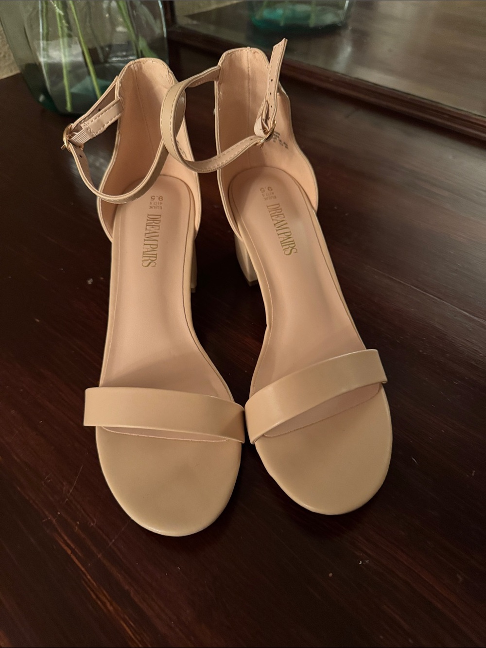 Dream Pairs Nude Ankle Strap Block Heel Sandals